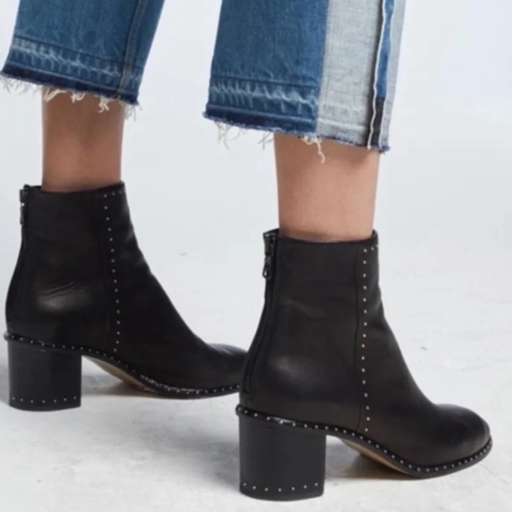 Rag & Bone Willow Studded Black Leather Ankle Boot Size 40